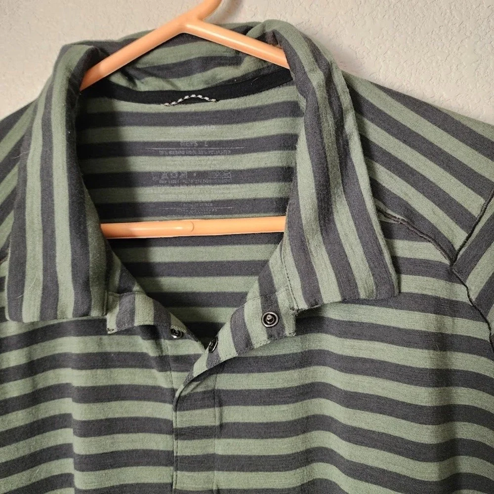 PATAGONIA‎ Merino Wool Striped Polo Shirt Green Outdoor Core Size L